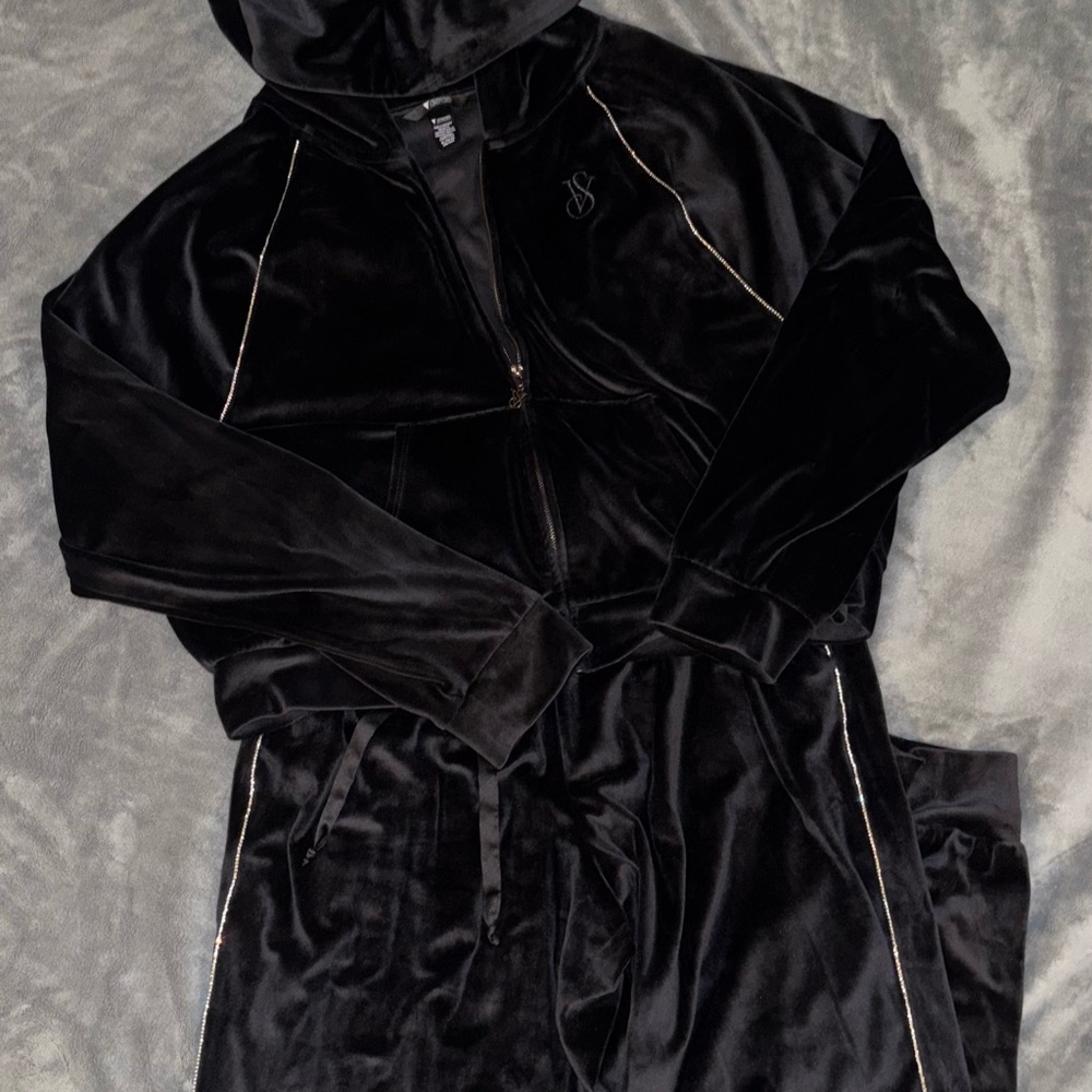 Victoria's Secret Black Velvet Jumpsuit Tracksuit